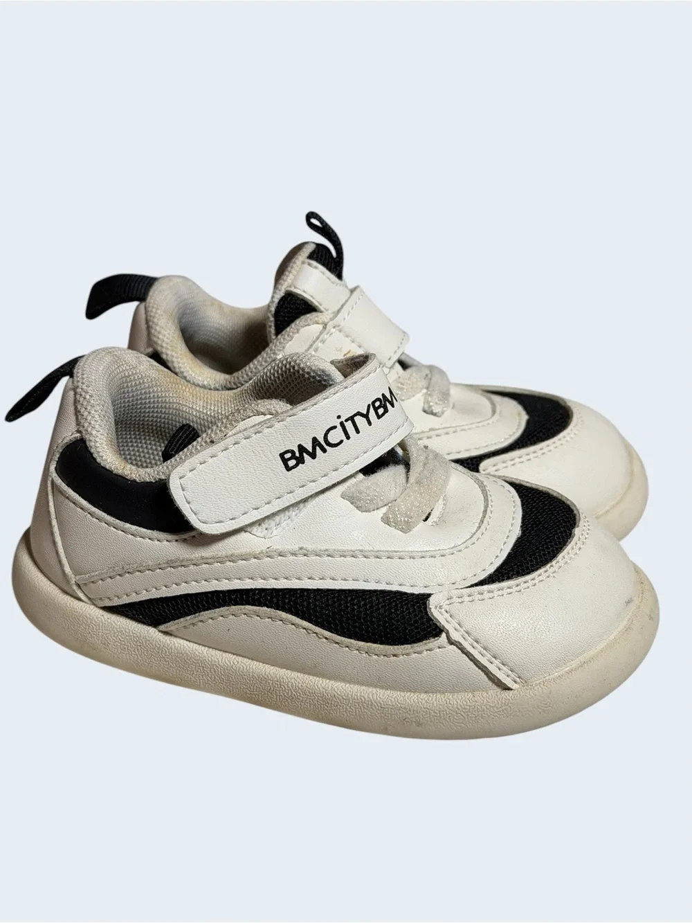 BM City Kids White & Black Velcro Sneakers Size 2